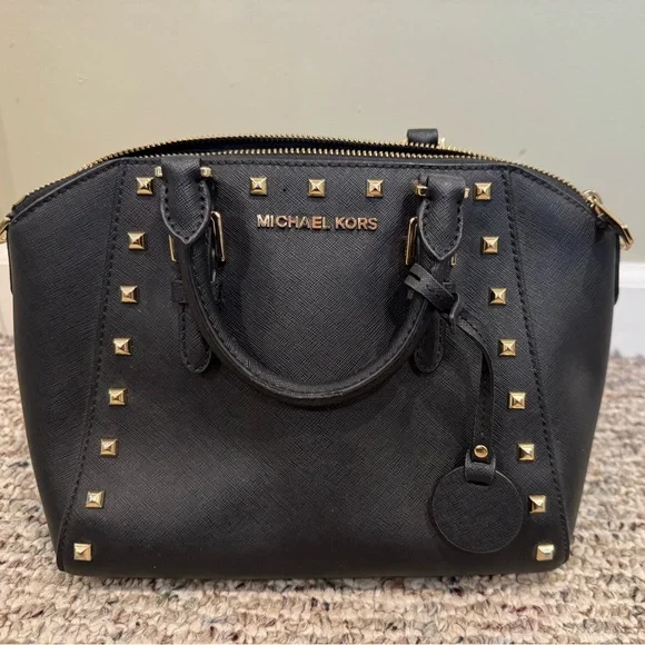 Michael Kors Black and Gold Satchel with Studded Detailing - Picture 3 of 3